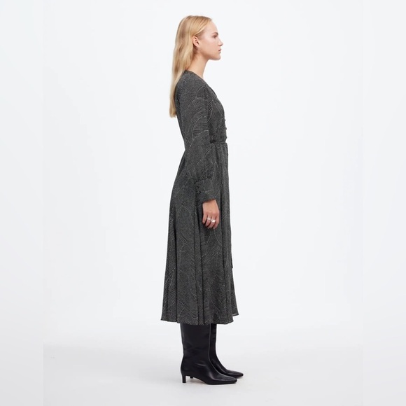 NWT Madewell Black Tie-Waist Midi Dress in White Dot, Size XS - Picture 3 of 16